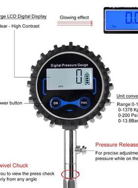 Digital Tire Pressure Gauge 200 PSI Interchangeable Air Chuc