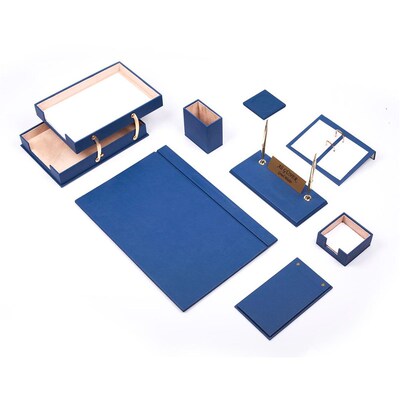 Leather 10 Pieces Desk Set With Double Document Tray Desk Or