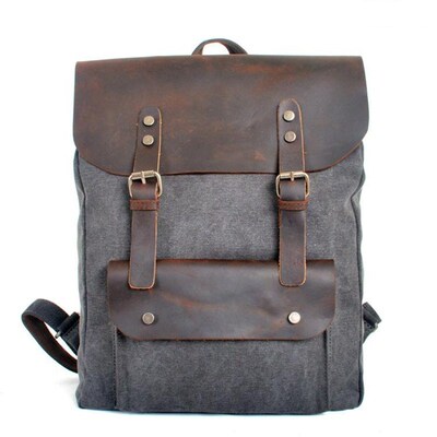 Fashion Backpack Leather Canvas men backpack School Bag Mil