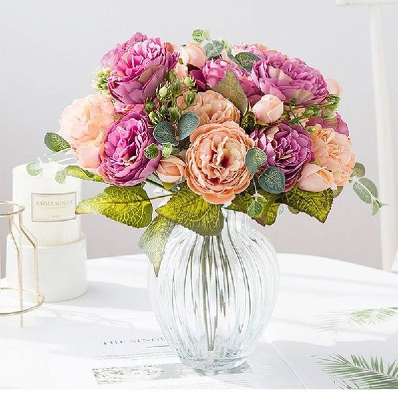 Plastic & Faux Silk Artificial Peony Flower Simulati