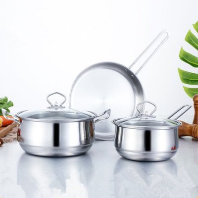 3pcs/set Stainless Steel Cookware Set Flat Bottom Frying Pan