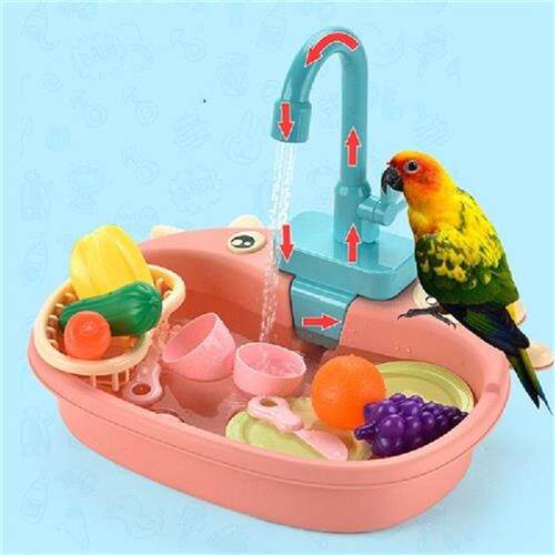 Automatic Bird Bath Tub Faucet Feeder Bowl Parrot Shower