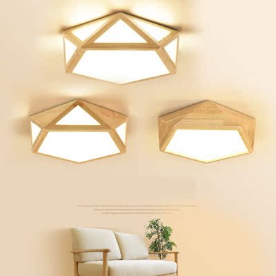 Nordic Wood Gerometirc LED Ceiling Lamps lights modern Livin