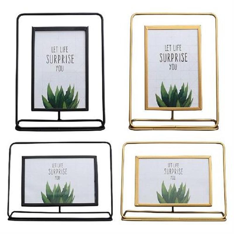Metal Floating Pressed Glass Photo Frames with Gold Stands