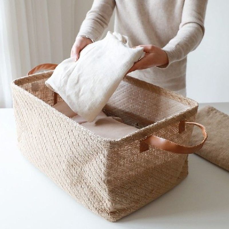Jute Storage Basket Foldable Clothes Organizer Handles