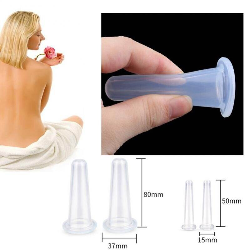 new 4 Pcs Massage Vacuum Cupping Set Silicone Cupping Cup C