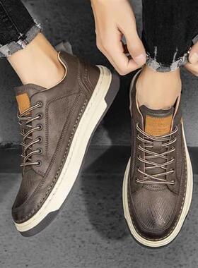 Men Leather Casual Shoes Flats Running Sneakers Outdoor Skat