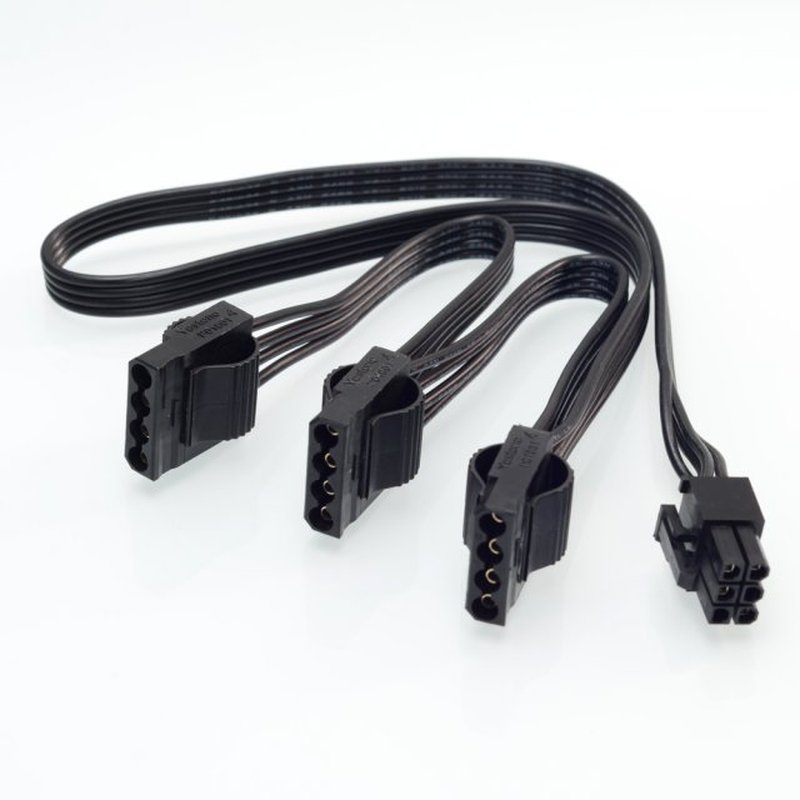 6Pin 1 to 3 IDE Female Power Supply Splitter Cable For 4Pin