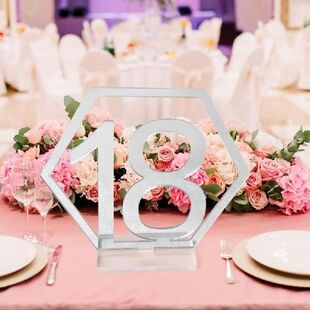Mirror Wedding Seat Card Hexagon Table Number Signs for