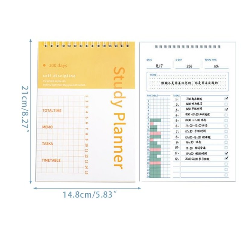 Portable 100-Day Study Planner Twin-coil Binding Tearable Ve