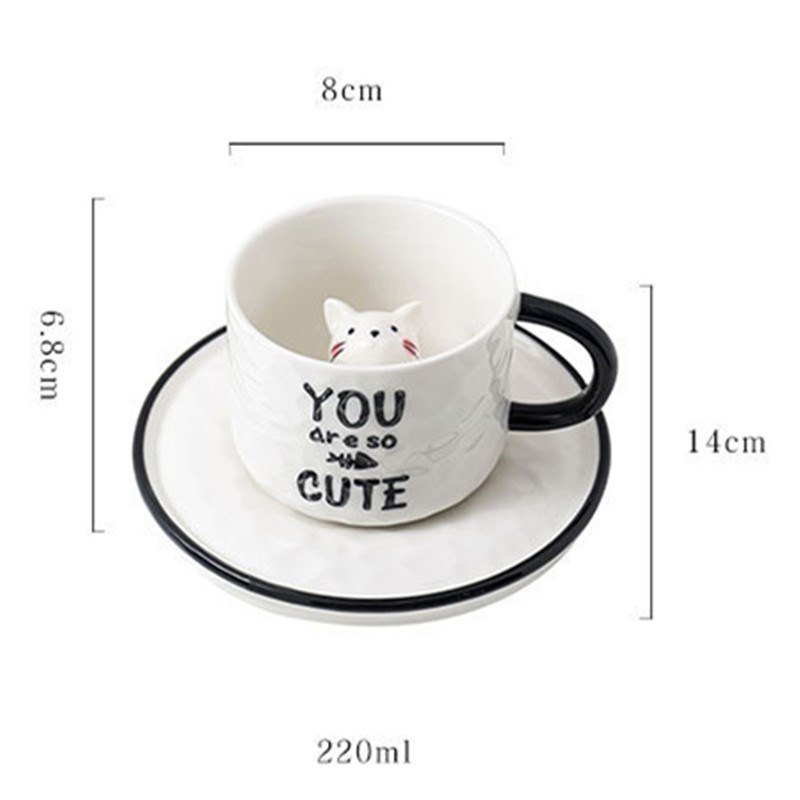 Cute  Relief Ceramics Mug With Tray Coffee Milk Tea Handl