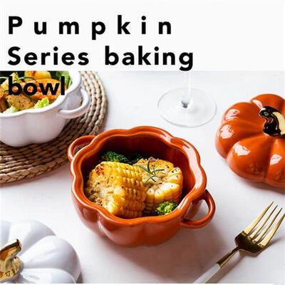 Pumpkin Shape Baking Bowl With Lid Glaze Au Gratin Soup