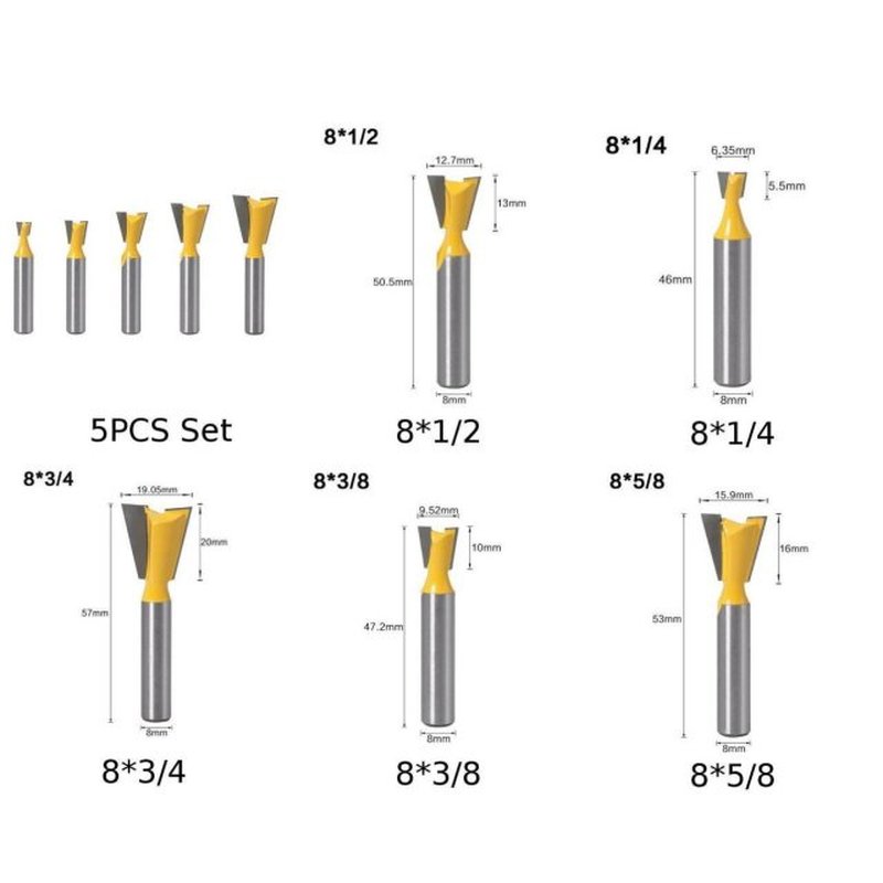 8mm Shank Dovetail Cutter Woodworking Cutter Router Bit Carb