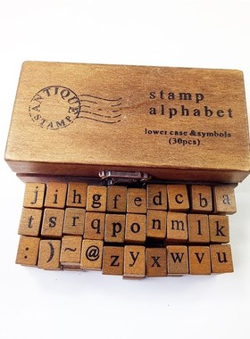 30pcs/set Vintage Wooden Craft Box Alphabet Letter Stamp Rom