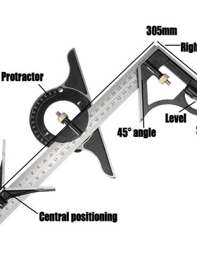 3 In 1 Square Angle Ruler Set High Precision Protractor Meas