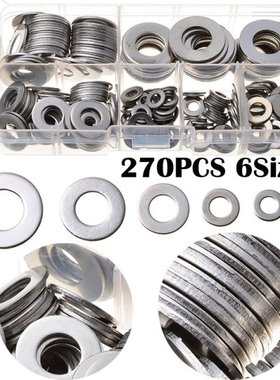 270pcs 6 Sizes Stainless Steel Durable Washers Kit with Case