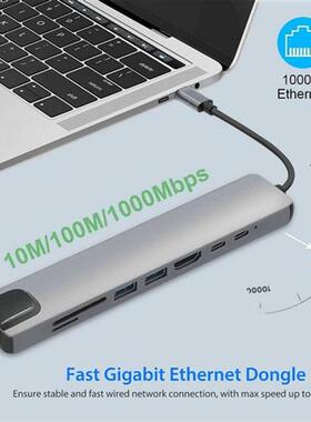 8 in1 USB C To Type C Dual USB 3.0 Hub HDMI RJ45 Ethernet M