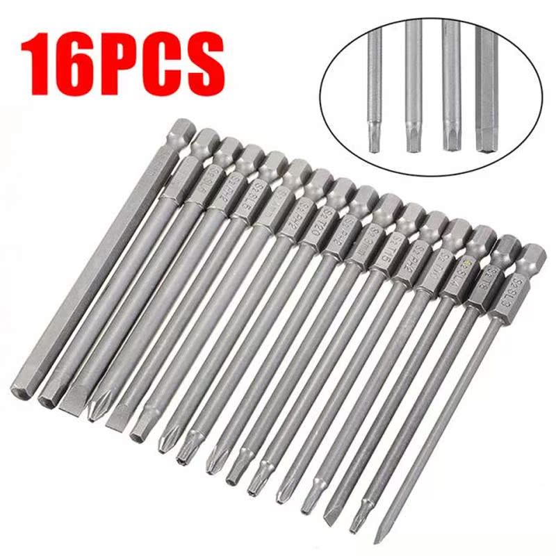 16Pcs Alloy Steel S2 100mm Hex Shank Magnetic Hex Head Screw