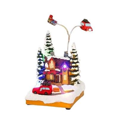 village Houses LED Lighted Winter Decoration Musical Resin