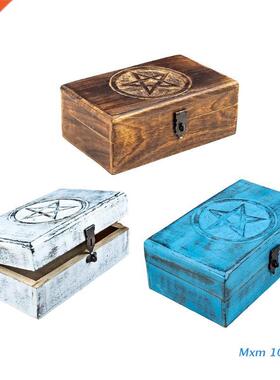 Wood Star Carved Jewelry Storage Box Organizer Home Decorati