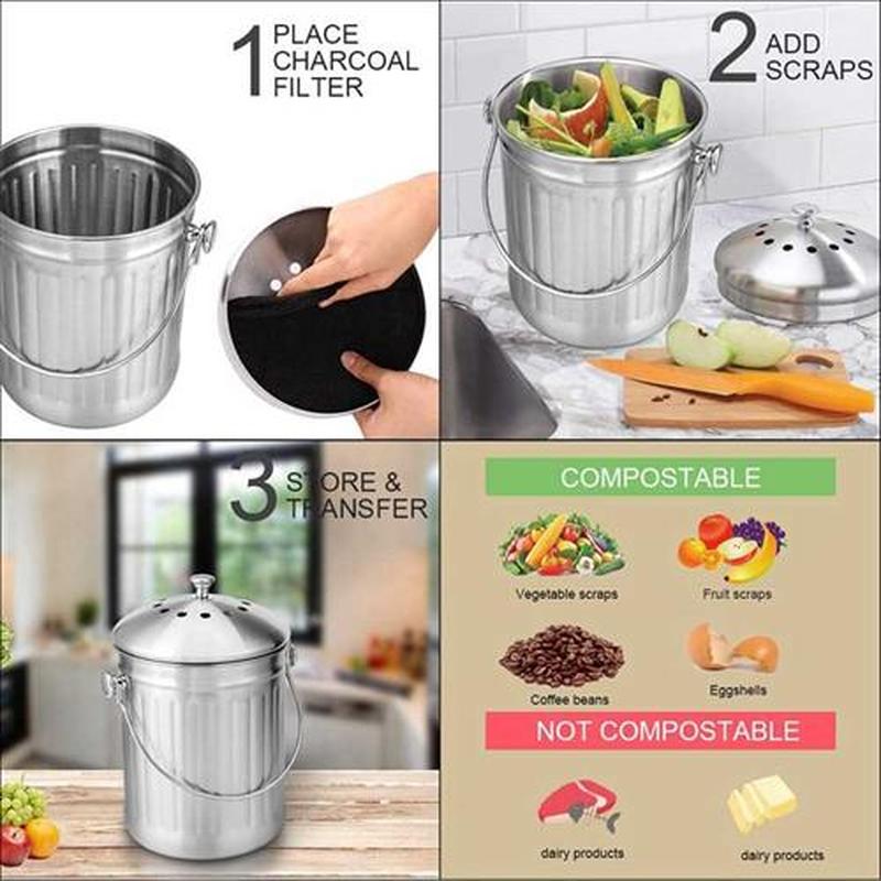 Compost Bin, Peel Bucket 适用于 Home Kitchen, Odorless Compo