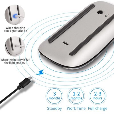 Bluetooth Wireless Magic Mouse Silent Rechargeable Laser Com