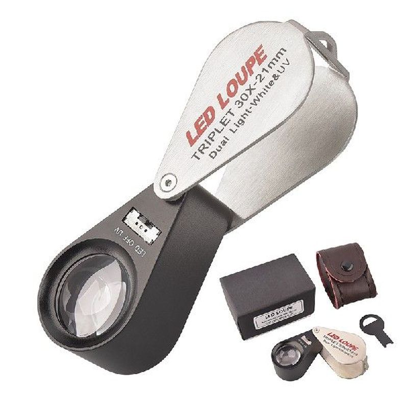 30X Antique Gem Appreciation Magnifying Glass 6 Ring Led