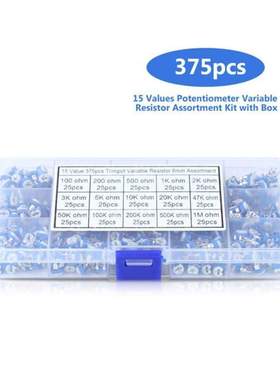 375Pcs 15 Values Potentiometer Variable Resistor Assortment