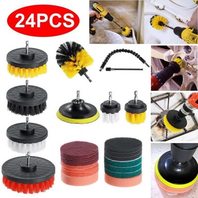 24PCS Drill Brush Attachment Set Decontamination Cleaning Br