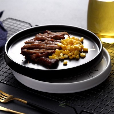 Marble Ceramic Plate Black Striped Round Steak Dinner Plates