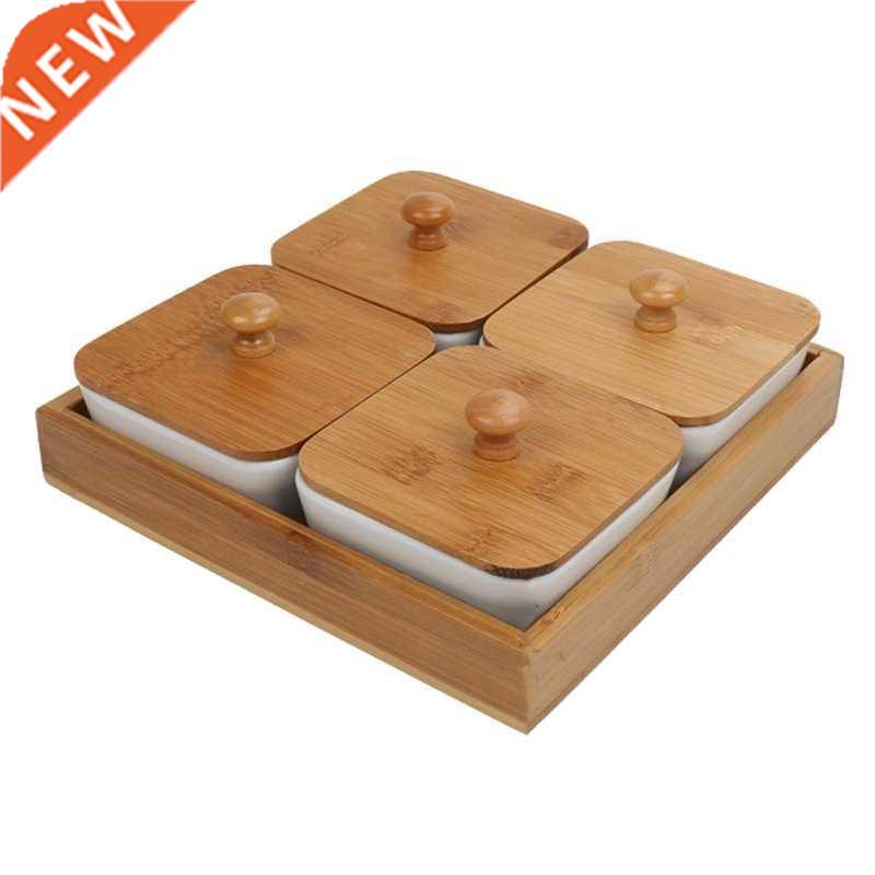 Ceramic Bamboo Appetizer Serving Tray Dried Fruit Nut Plate