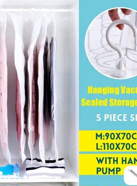 5pcs/set Can Hang Vacuum Bag for Clothes Foldable Transparen