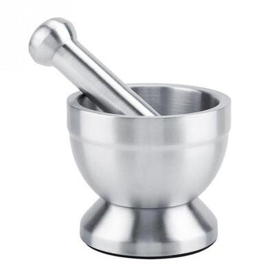 Stainless Steel Mortar Pestle Beans Garlic Spices Foodstuffs