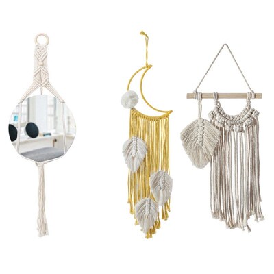 1 Pcs Wall Hanging Mirror Bohemia Tassel Makeup Mirror &