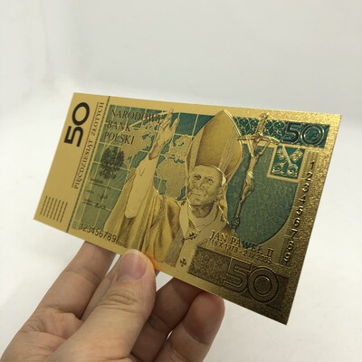 50 PLN ZLOTY Poland Gold Color BANKNOTE POPE JOHN PAL II  co