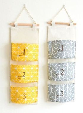 Cotton Linen Number Three Pocket Sundry Hanging Bag Cotton A