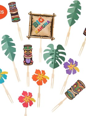12PCS Tiki Party Decoration Cake Fruit Toppers Aloha Summer