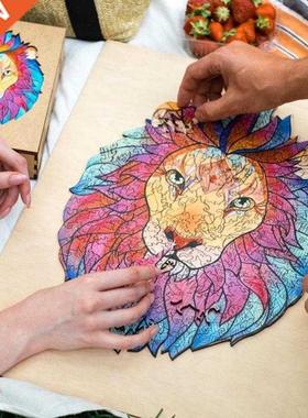 3Sizes Wooden Cartoon Lion Design Adult Kids Toy Home Decor