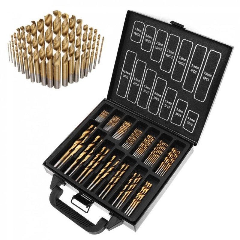 99pcs/lot Titanium Plating  Twist Drill Bits Coated Set 1.5M