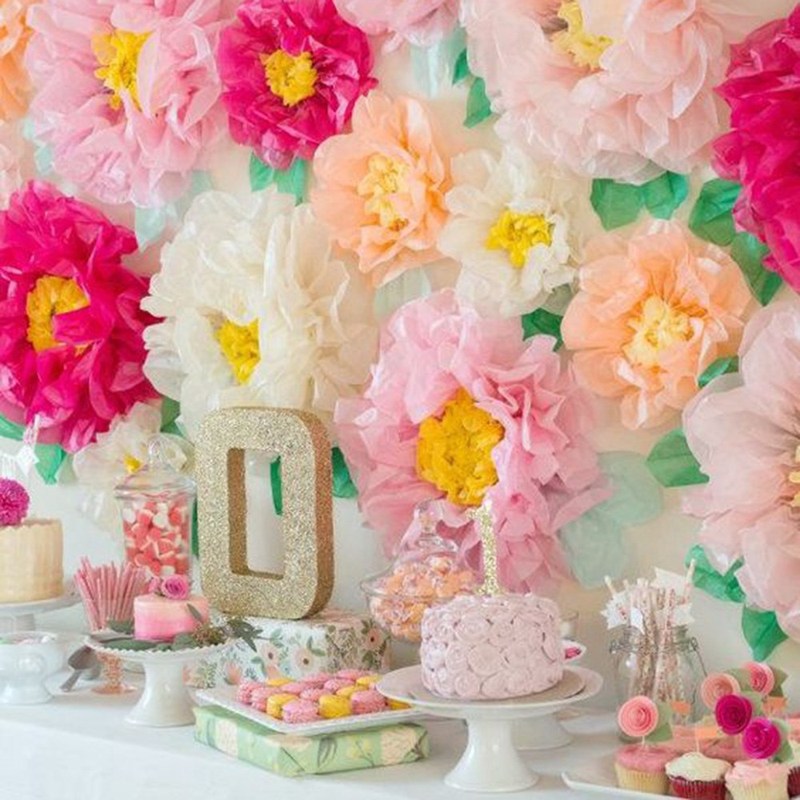 Set of 3 Tissue Paper Pom Pom Flower Stamen Chrysanth Flowe