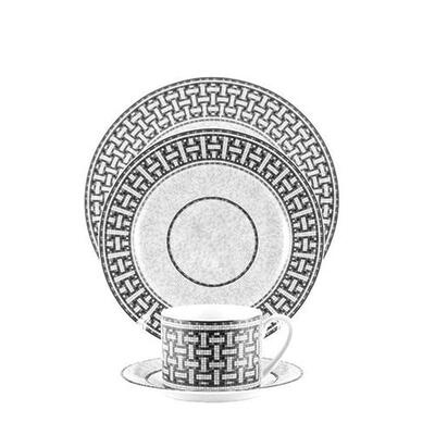 European-Style Bone China Ceramic Plate Set Gray Dinner Set