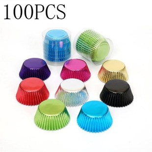 100Pcs Gold Foil Paper Cupcake Liners Gold/Silver/Red/Blue/B