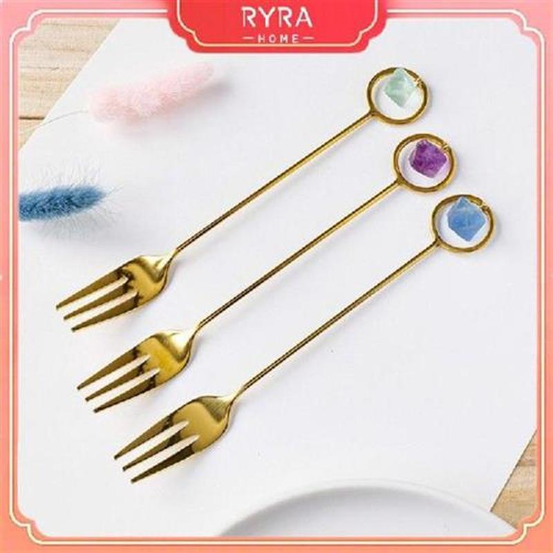 Raw Stone Crystal Spoon Blue Fluorite Fork Stainless Steel