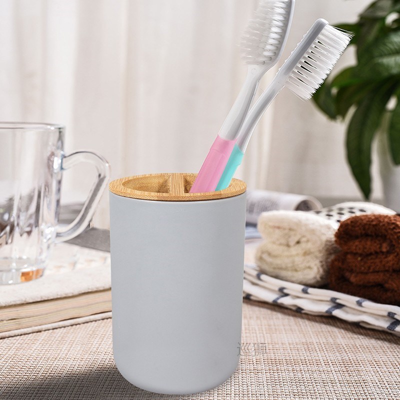 6Pcs Bamboo Wood Bathroom Set Toothbrush Holder Soap Dish Tr