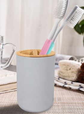 6Pcs Bamboo Wood Bathroom Set Toothbrush Holder Soap Dish Tr