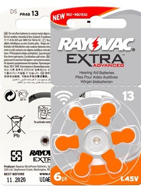 RAYOVAC EXTRA 6 PCS Zinc Air Performance Hearing Aid Batteri