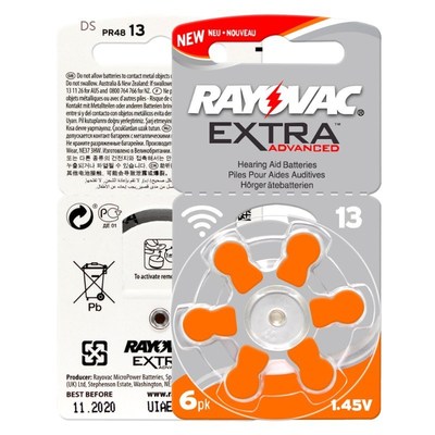 RAYOVAC EXTRA 6 PCS Zinc Air Performance Hearing Aid Batteri