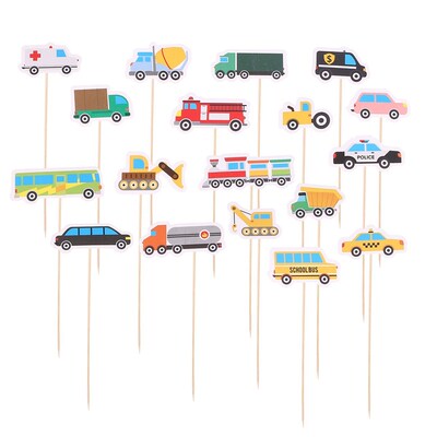 18PCS Cake Picks Cupcake Toppers Car Vehicle Theme Creative