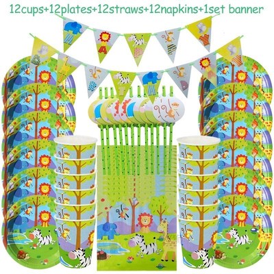 Safari party Animals tableware kit Treat kids boys birthday