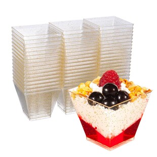 25pcs Square Small Dessert Cups With Mini Tasting Spoons 2oz